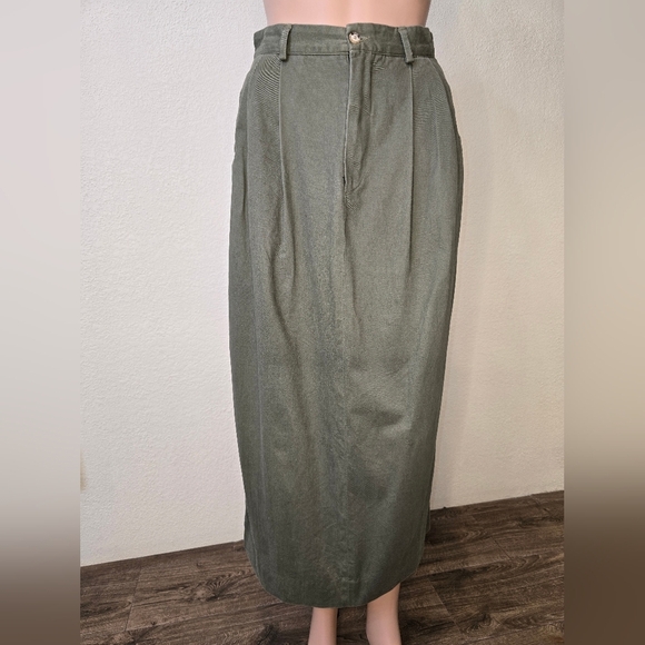 Vintage Willis& Geiger Skirt 8 USA Made Bush Poplin Wrap Maxi Green  Military - Picture 7 of 15